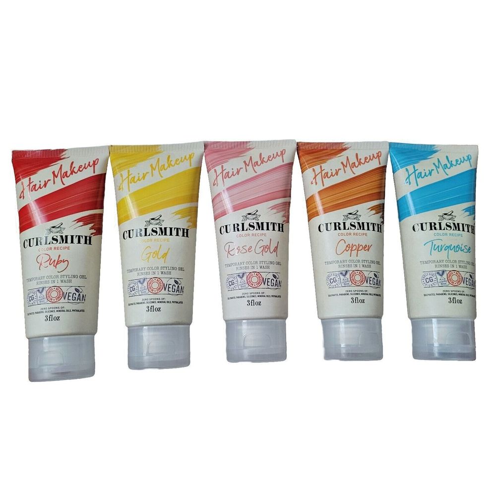 Curlsmith Rainbow Hair 5pc Temporary Hair Color Styling Gel Makeup Vegan Bundle